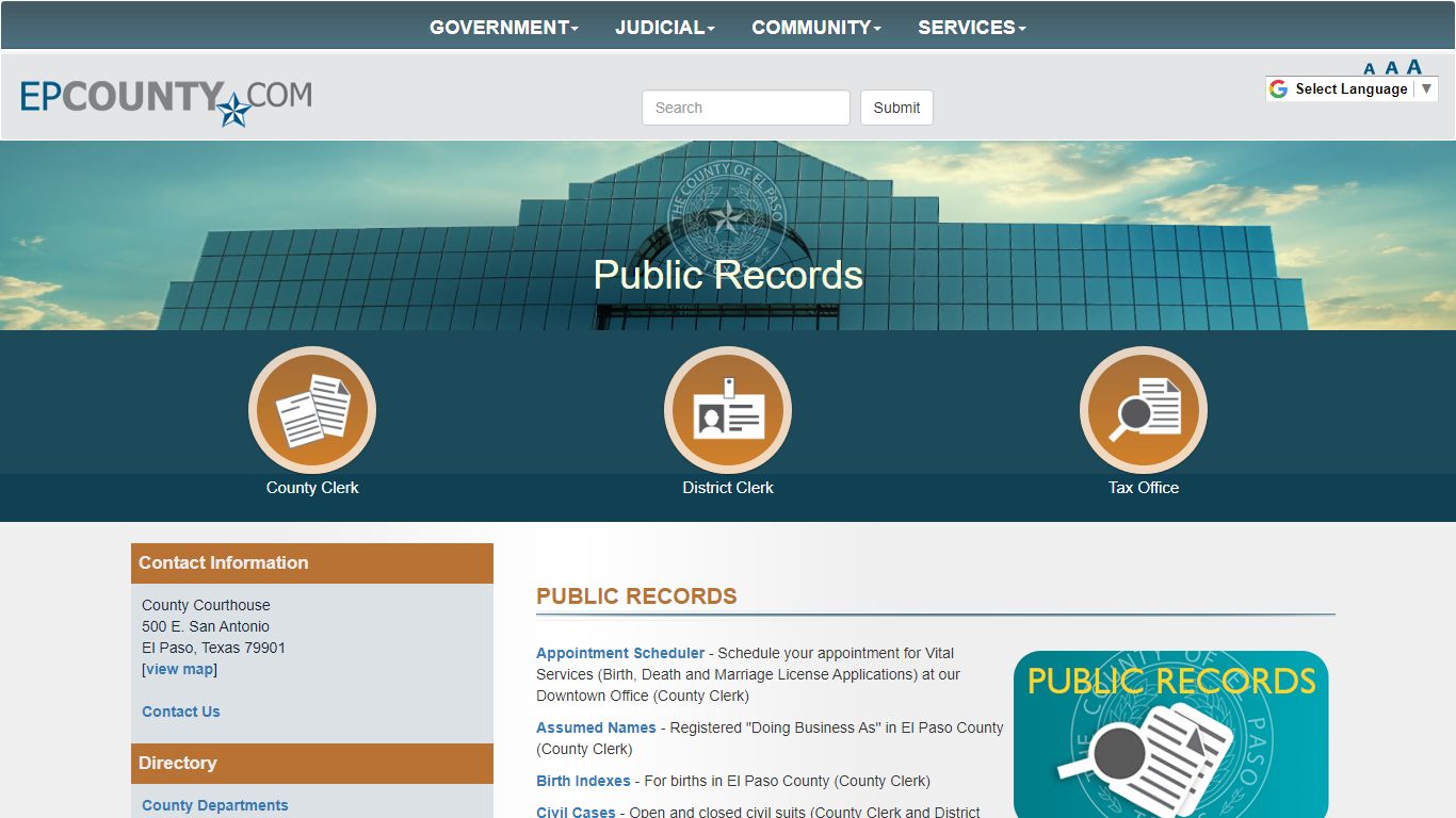 County of El Paso Texas - Public Records